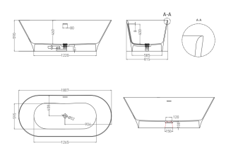 Ванна из искусственного камня Salini Mona S-Sense 102911GRH 180x80см RAL снаружи